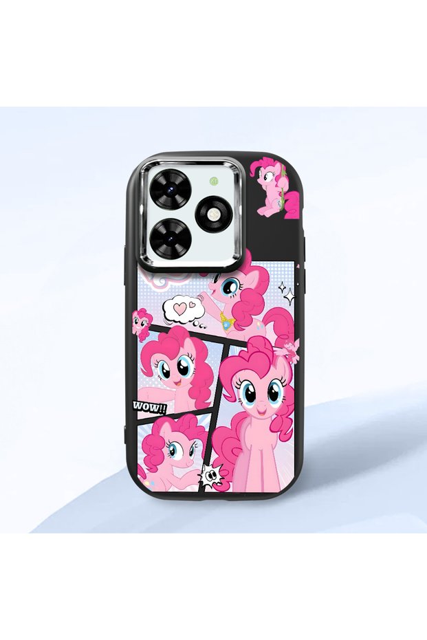 Tecno Spark 20/20C Compatible Shock-Absorbing Camera Protected Black Silicone Case Pony Patterned