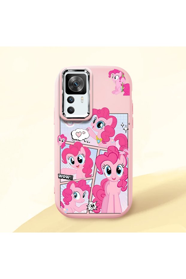 حافظة سيليكون وردية متوافقة مع Redmi K50 Ultra مع حماية للكاميرا ماصّ للصدمات ​​Pony منقوش