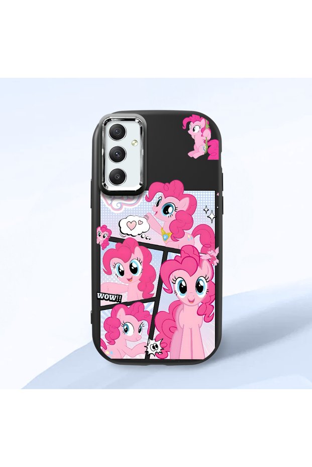 Samsung Galaxy A34 Compatible Shock-Absorbing Camera Protected Black Silicone Case Pony Patterned