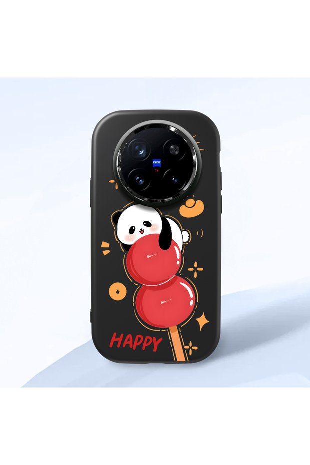 Vivo X200 Pro Compatible Shock-Absorbing Camera Protected Black Silicone Case Panda Patterned