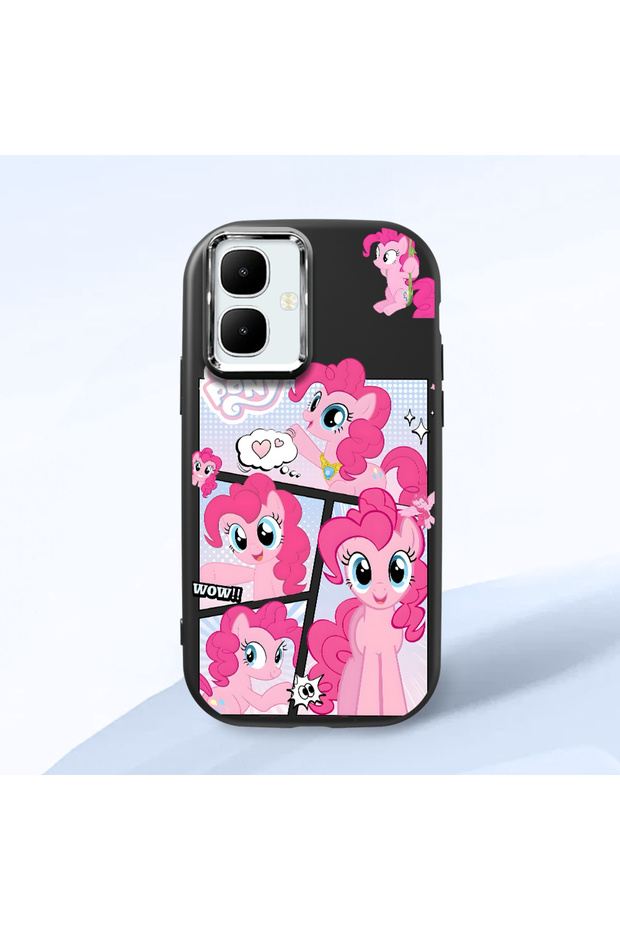 Infinix Smart 10 Compatible Shock-Absorbing Camera Protected Black Silicone Case Pony Patterned