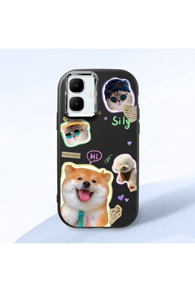 Tecno Spark Go 2(Km4) Compatible Shock-Absorbing Camera Protected Black Silicone Case Dog Patterned
