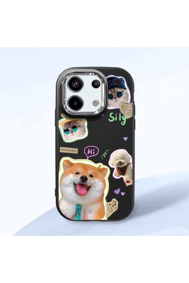 Redmi Note 13 Pro 5g Compatible Shock-Absorbing Camera Protected Black Silicone Case Dog Patterned