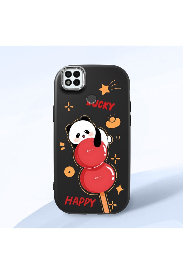 Poco C31 Compatible Shock-Absorbing Camera Protected Black Silicone Case Panda Patterned