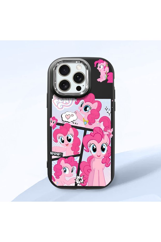 iPhone 15 Pro Max Compatible Black Silicone Case with Shock-Absorbing Camera Protections Pony Patterned