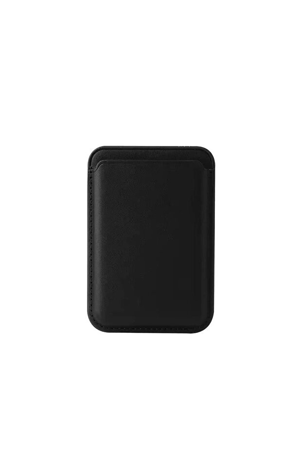 Magesafe Magnetic Stand Pu Leather Card Holder - Magnetic Leather Wallet Black