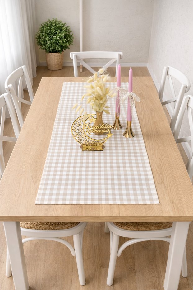 Vintage Duck Linen Checked Plain Table Runner & Tablecloth & Decorative Cover (40 X 140 cm)