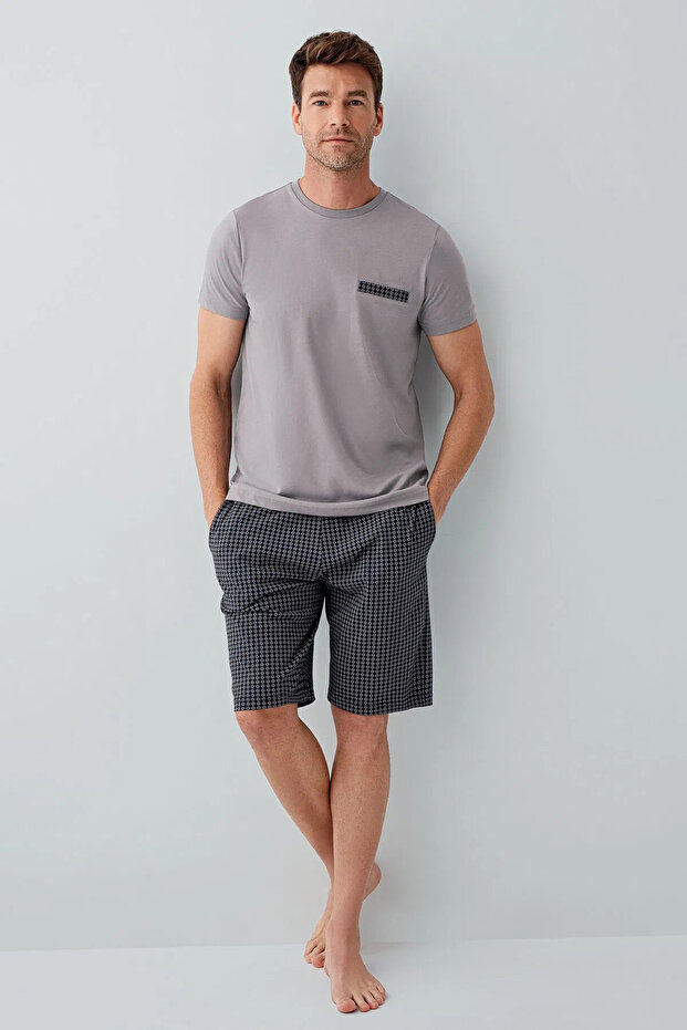 Men's 3-Piece Pajama & Shorts Set, Crew Neck, Short Sleeve, Pocketed , 100% Cotton (with Plus Size Pajamas)