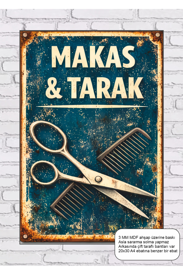 Old Nostalgic Neighborhood Craftsman Barber Scissors Comb Mdf Table Retro Wooden Poster
