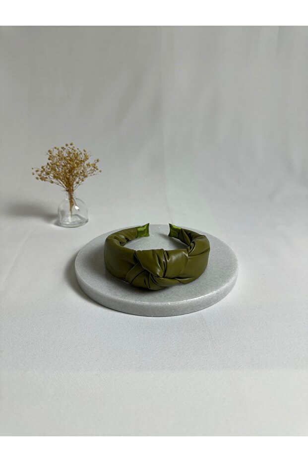 Pistachio Green Leather Knot Crown Headband