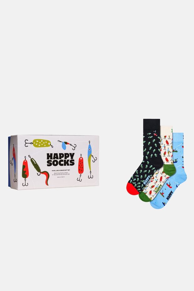 Multicolored Fish Patterned 3-Piece Cotton Piece Gift Sock Set