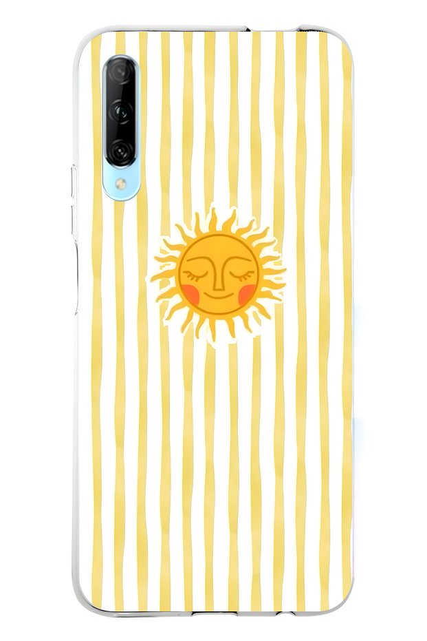 Huawei P Smart Pro Compatible Yellow Striped Sun Patterned Transparent Phone Case