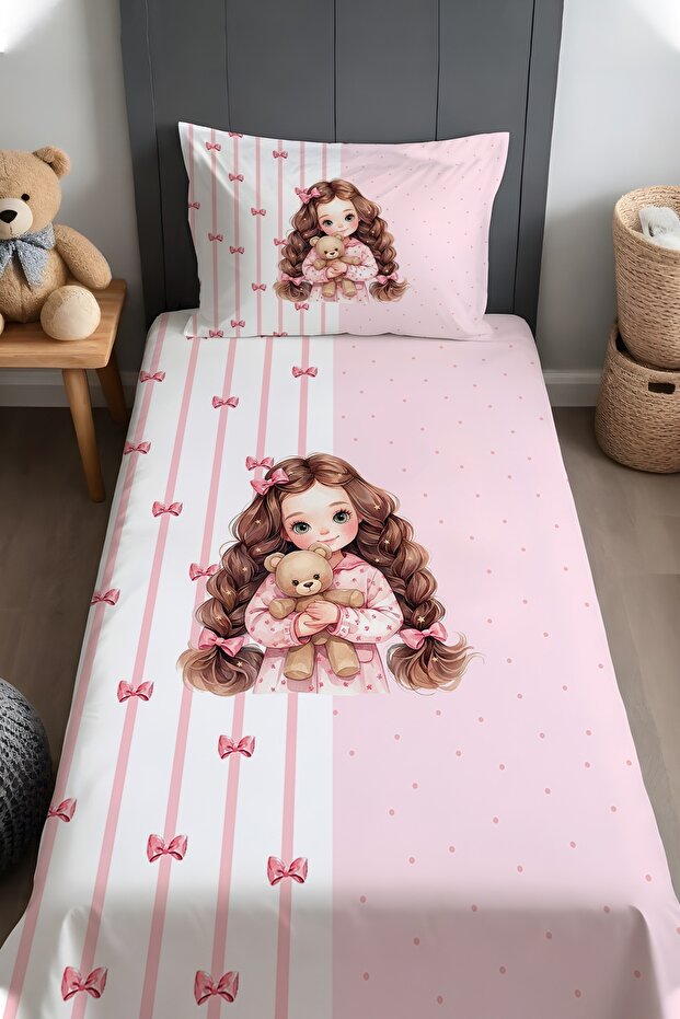 Teddy Bear Print Sweet Dreams Patterned Bedspread and Pillowcase