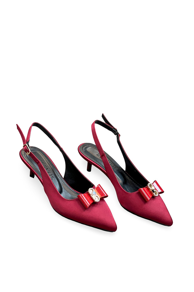 Women's Satin Medium Heel Stone Ribbon Buckled Stiletto