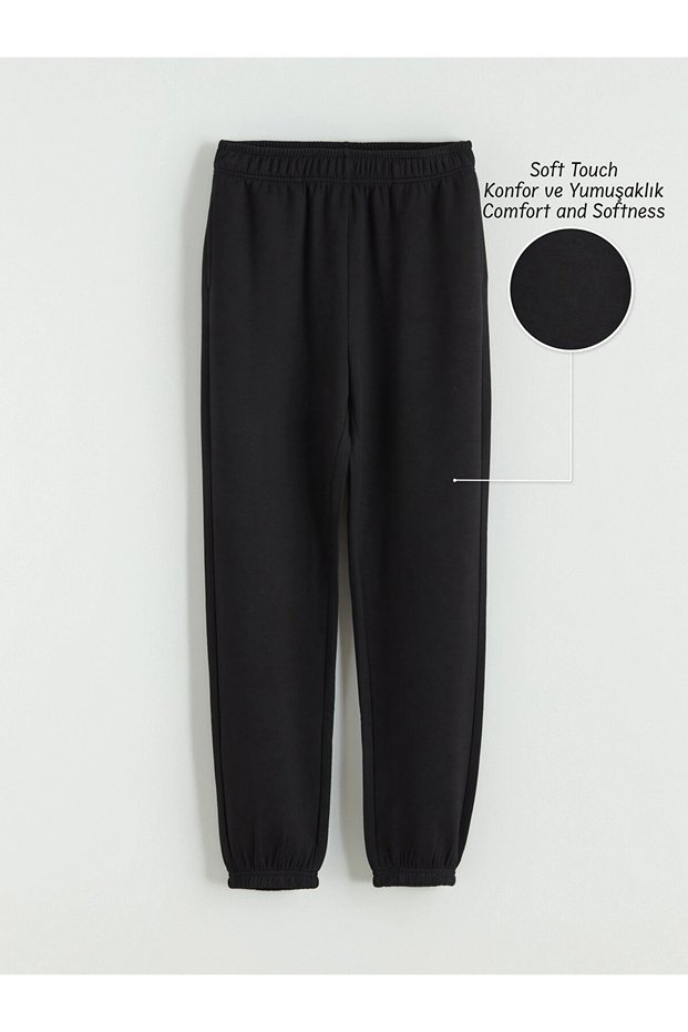Lcw Kids Black Elastic Waist Girls' Soft Touch Jogger Pants Sweatpants