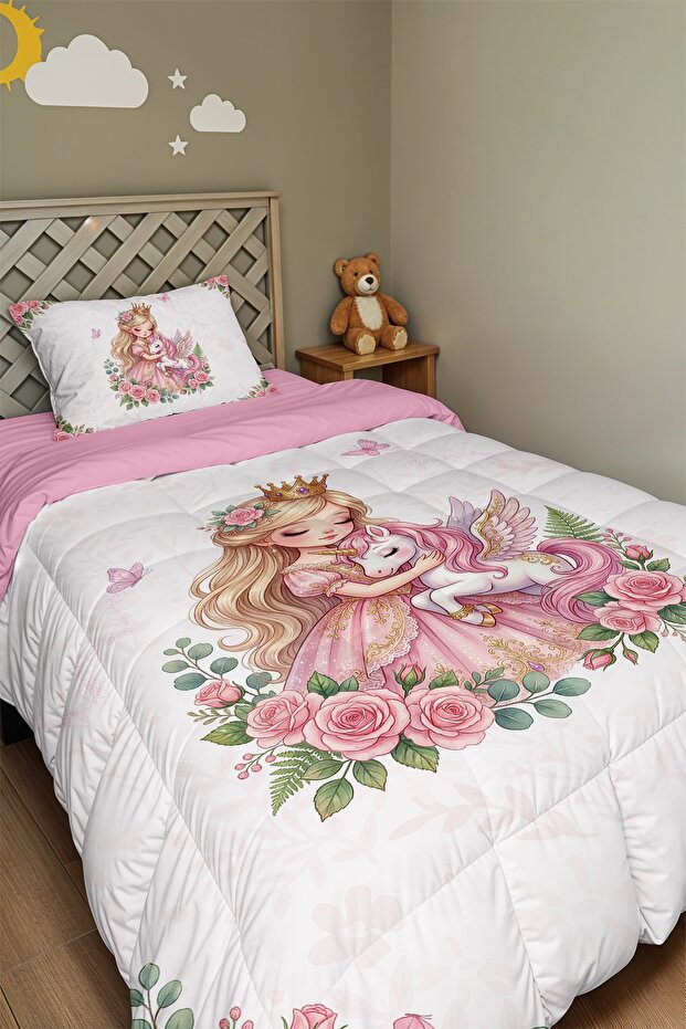 Rose Garden Princess Patterned Single Duvet and Pillowcase
