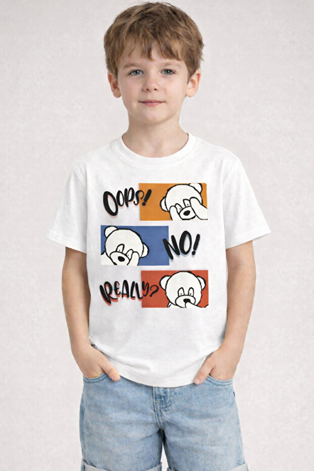 Oops No Really Printed Teddy Bears Patterned Kids T-Shirt Unisex Pack of Cotton Crew Neck Kids T-Shirt