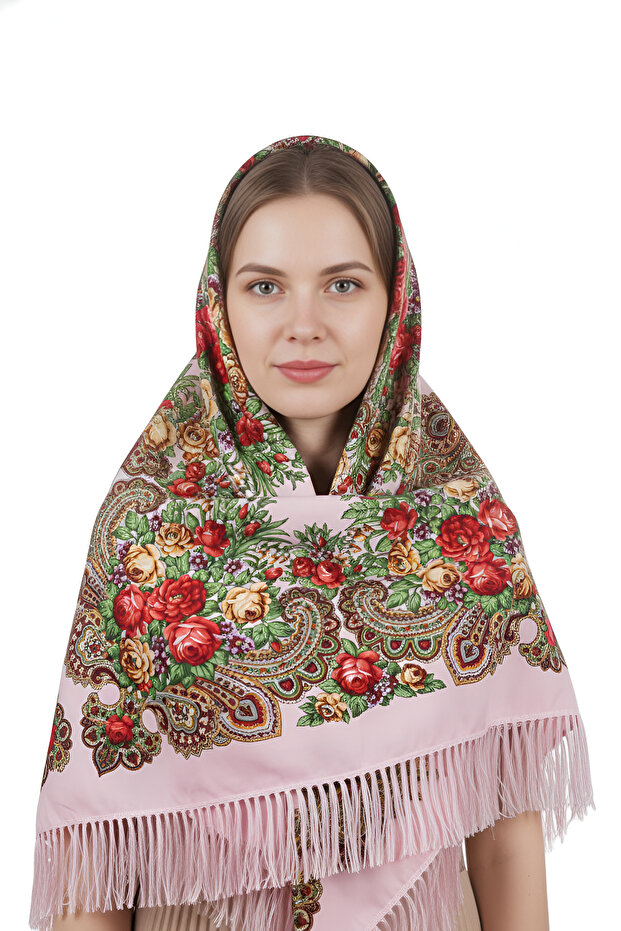 - Russian Folk Elegance Shawl – Pink Edition