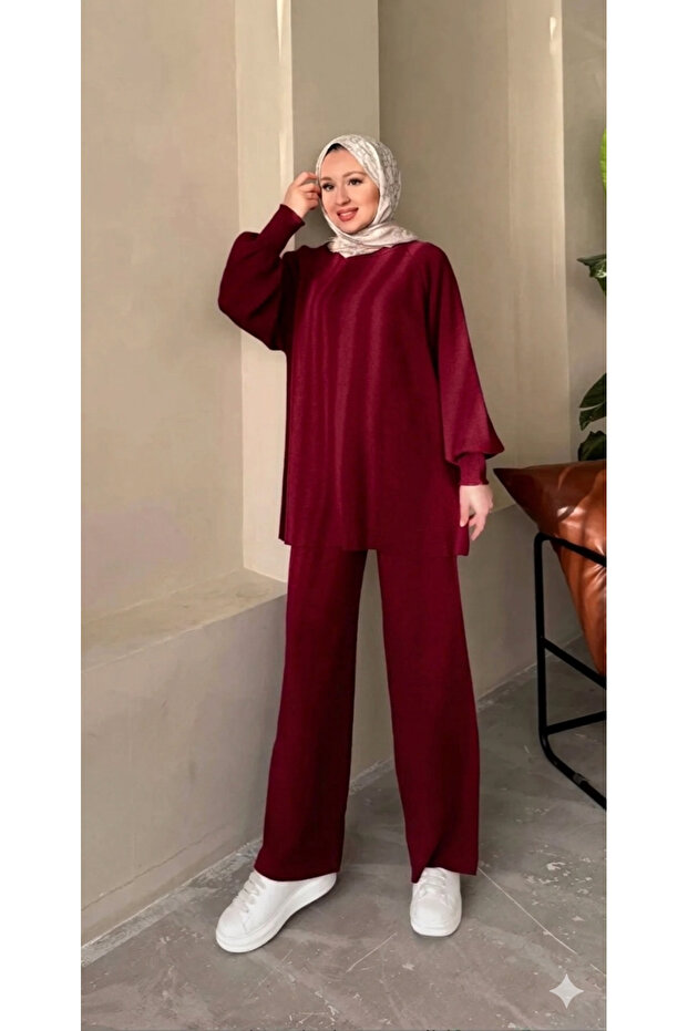 طقم محبوك بأكمام بالون