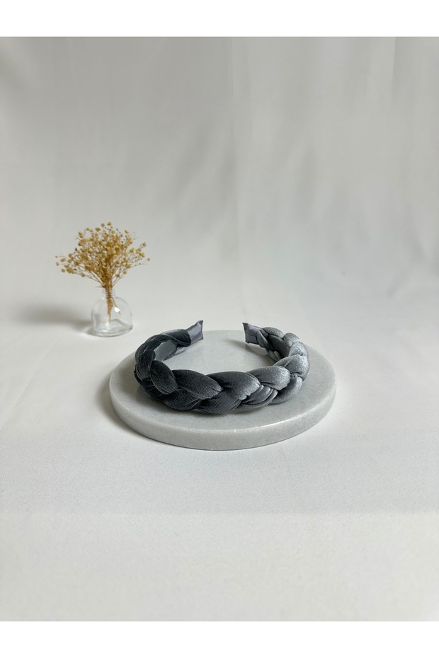 Gray Braided Velvet Crown Hair Band