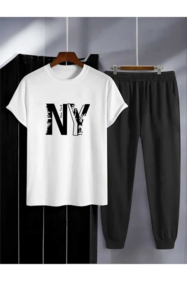 Ny Printed sweatpants and t-shirt - Jogger Pants t-shirt bottom top sweatpants set crew neck