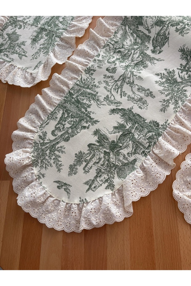Ruffled Eyelet Embroidery Pack English Villagers & French Villagers Duck K Linen R Table Runner &M Tablecloth (40X130 cm)