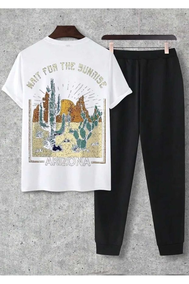 Ny Printed sweatpants and t-shirt - Jogger Pants t-shirt bottom top sweatpants set crew neck