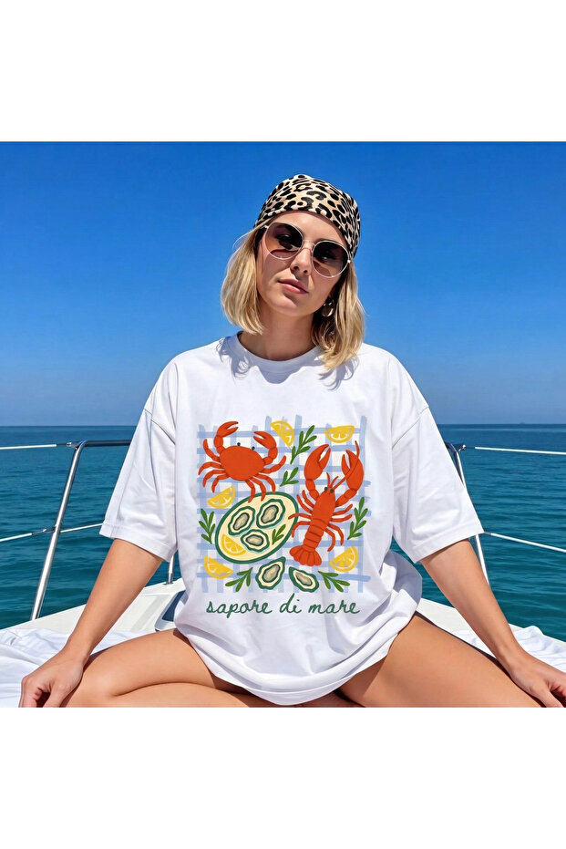 Italy Summer Printed White Oversize T-Shirt Unisex Loose Fit Streetwear