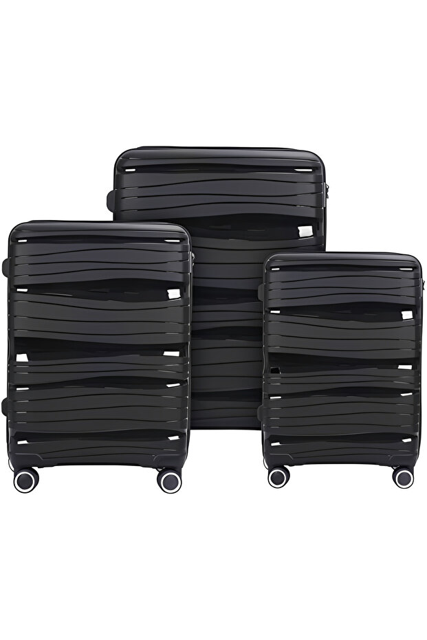 3-Piece Hard Shell Luggage Set - 360° Silent Spinner Wheels & Secure Lock (Matte Black)