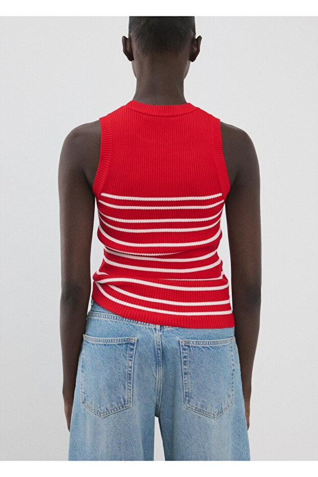 Çizgili triko bluz - 3