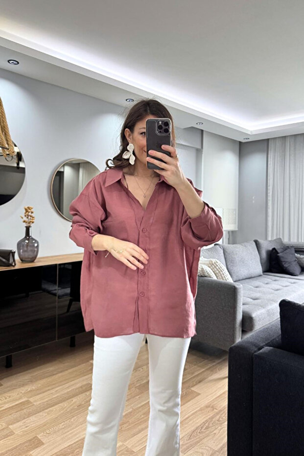 Terra Oversized Pocket Detail Shirt Cinnamon