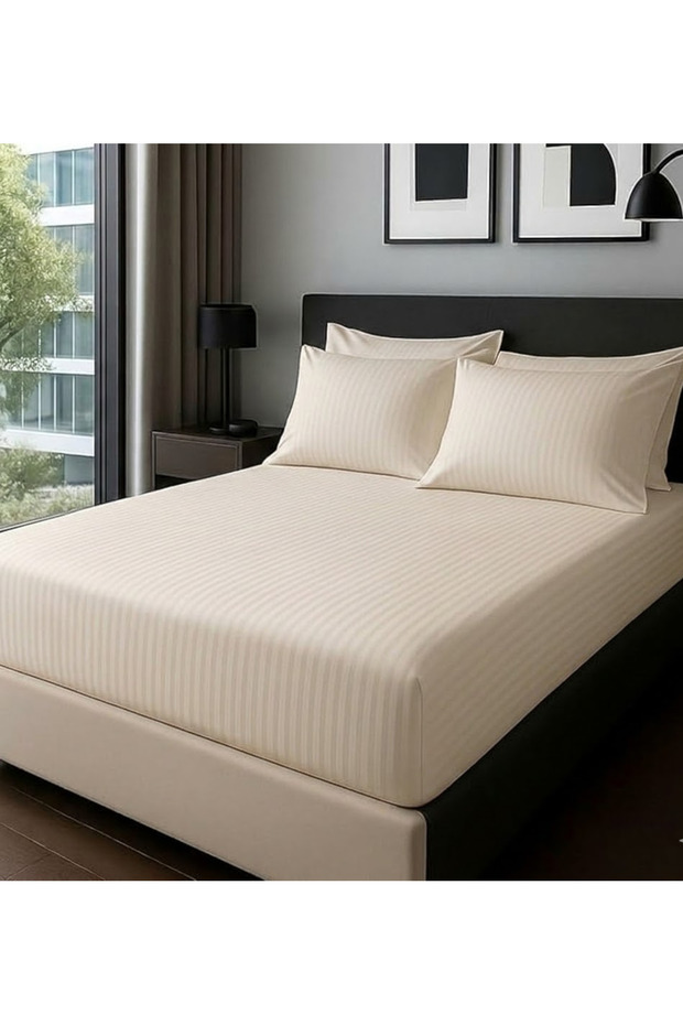 100% Cotton Pieces Striped Satin 120X200 + 32cm Fitted Sheet Set