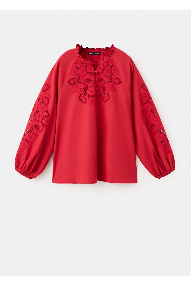 İşlemeli ajur örgü bluz - 3