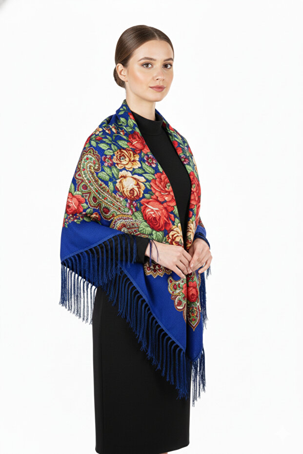- Royal Blue Czarina Floral Shawl