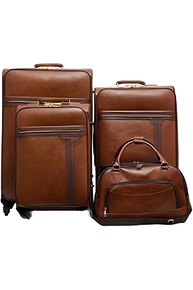 4-Piece Vintage PU Leather Luggage Set - 360° Silent Spinner Wheels & Secure Lock (Classic Tan)