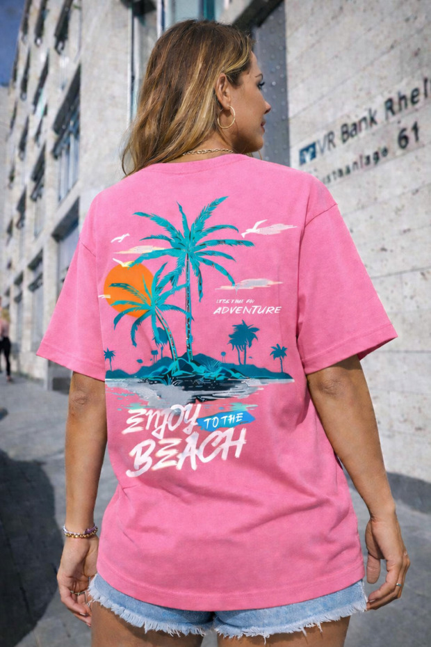 Markatem Oversized Men Women Unisex Tshirt Colorful Onjoy Printed Streetwear Unisex T-Shirt