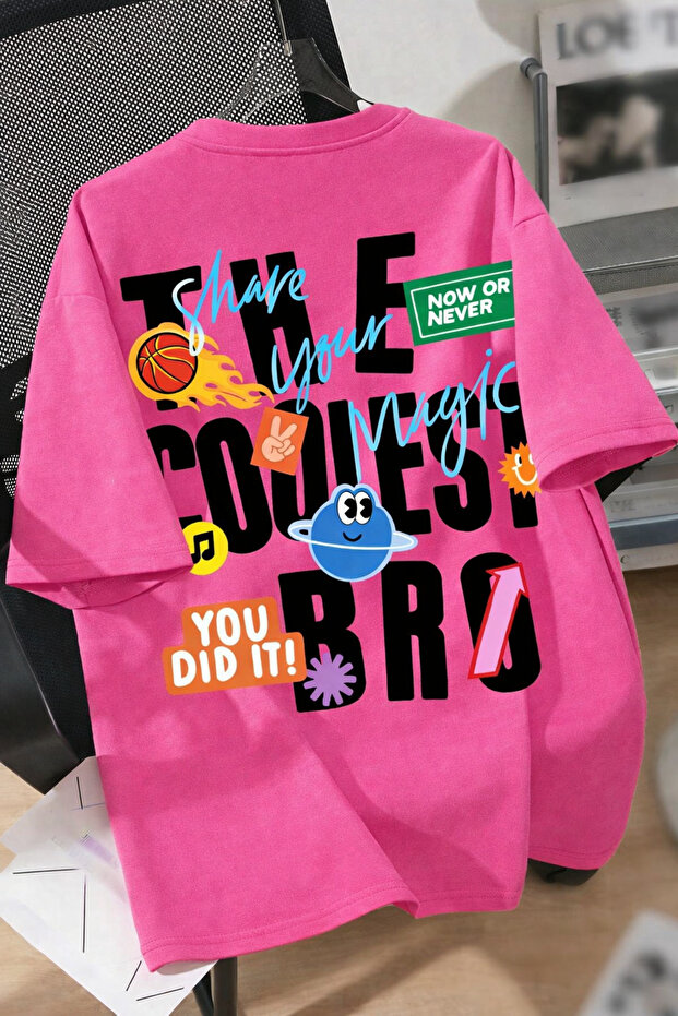 Men's Oversized the Coolest Bro Printed Summer Casual Unisex Cotton Pack T-Shirt