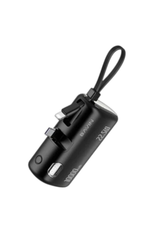 باور بانك صغير PC1201S بسعة 10000 مللي أمبير، شحن سريع، 22.5 واط، مدخل/مخرج USB-C، كابل مدمج وحامل