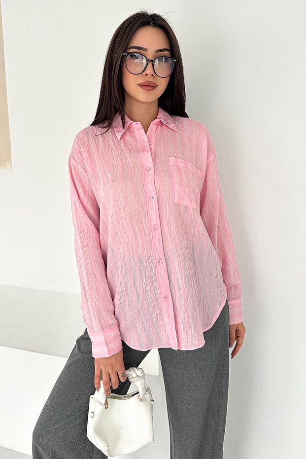 Women's Striped Textured Shirt – Long-Sleeved Pocket Detail Casual Comfortable Shirt