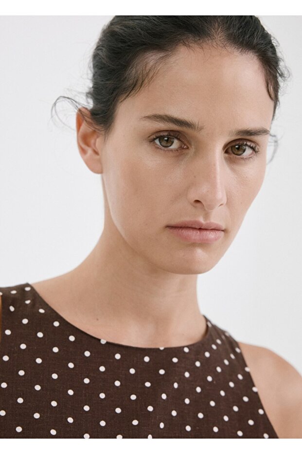 Puantiyeli kemerli keten tulum - 6