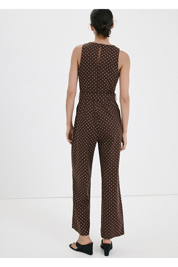 Puantiyeli kemerli keten tulum - 4