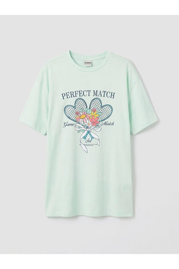 Lcw Kids Green Crew Neck Girl's Printed T-Shirt