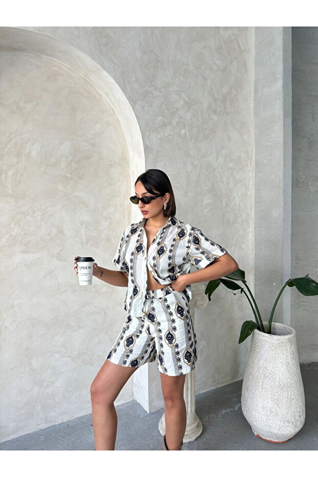 Nakışlı Şort - Taş | Şrt2864 - 2