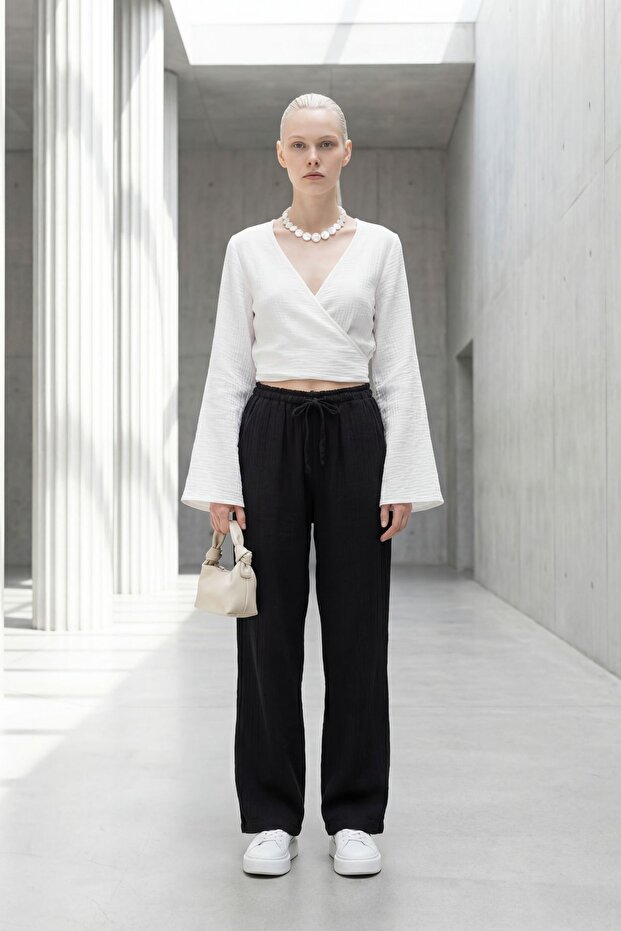 My Fashion Elastic Waist Straight Leg Pants