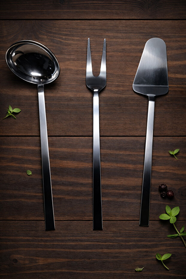 3 Piece Serving Spoon Fork Spatula Serving Set - 1