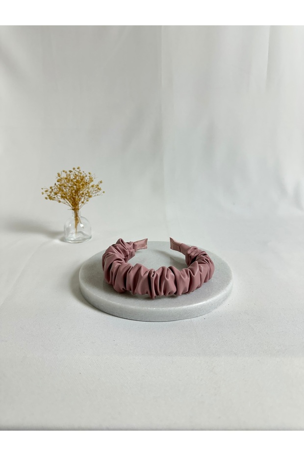 Powder Pink Ruched Leather Crown Hair Band