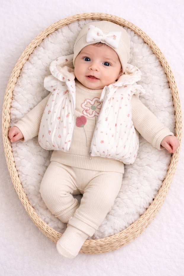 Baby Girl Concept Newborn Holiday Set Boneli Hooded Vest Set 4-Piece Baby Set