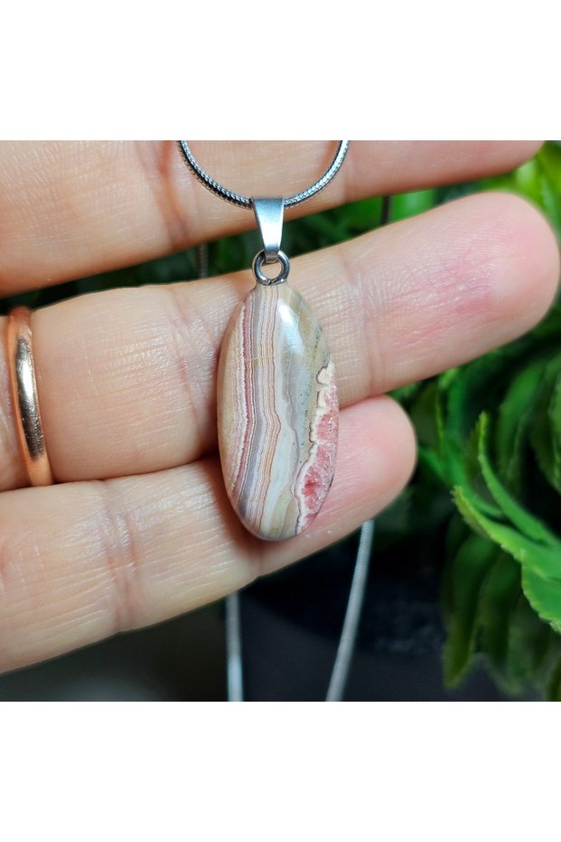 Rodokrozite Steel Chain Natural Stone Necklace-7- (Handmade Design Products)