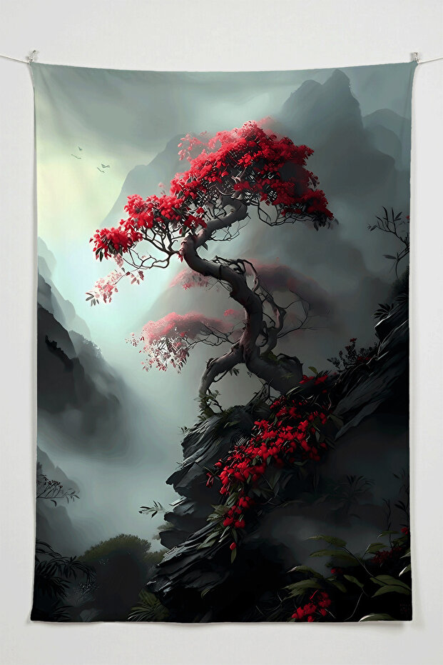 Lonely Tree Temple Anime Wall Covering – Large Size Tapestry Room Decor High-Definition Printing