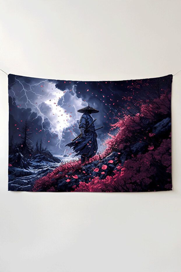 Lonely Samurai Horizontal Wall Covering – Large Size Tapestry Wall Rug Si, Game Anime Movie Room Decor